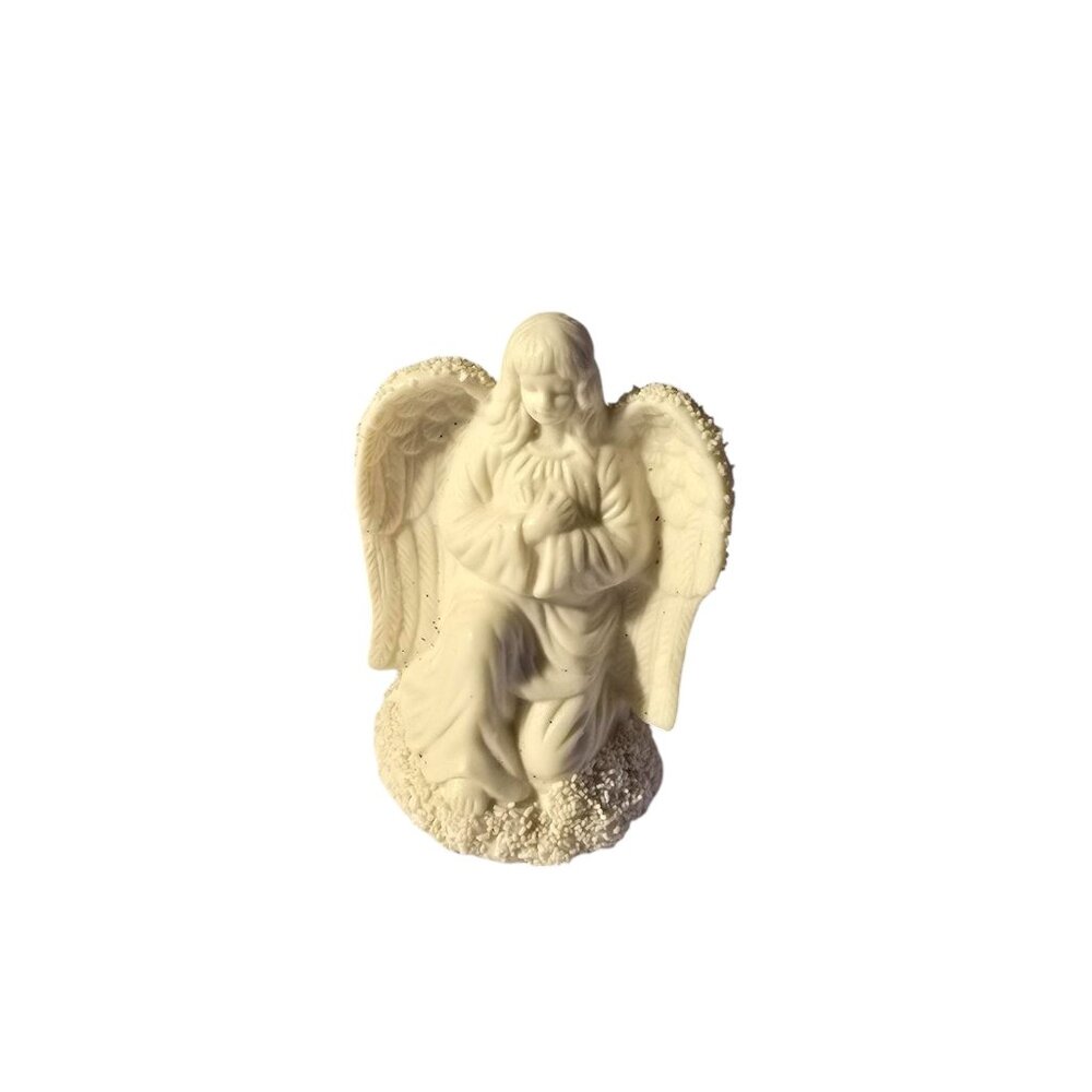 Bisque Ceramic Porcelain Angel On Bended Knee & Arms Crossed